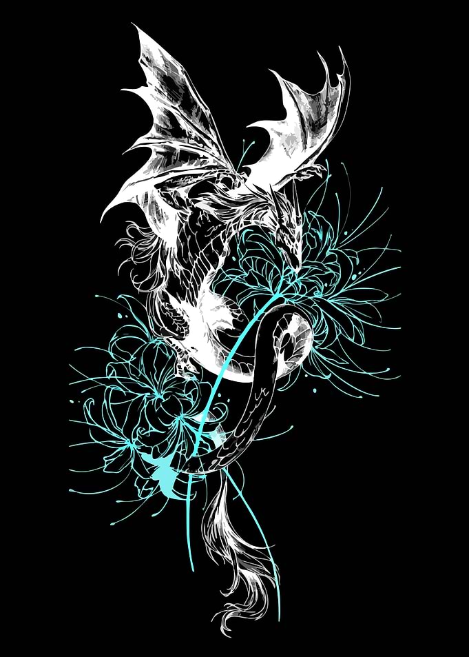 Dragon and Flowers Illustration