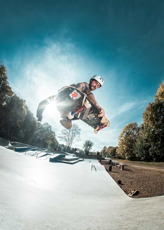 Skateboarder mid-air jump