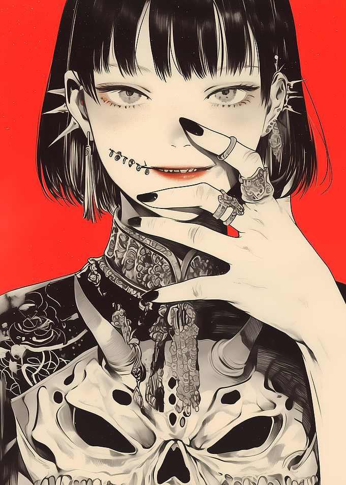 Gothic Anime Girl with Skull Armor