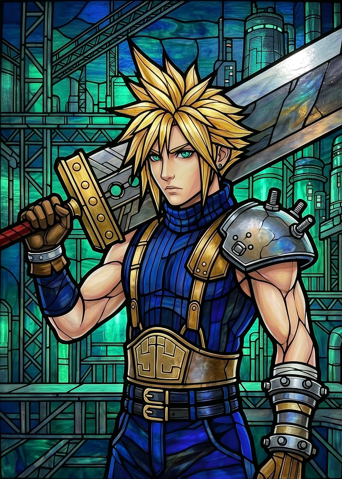 Cloud Strife Stained Glass Art
