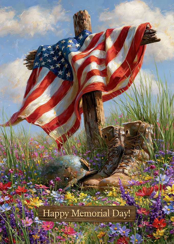 Memorial Day Tribute with Flag and Boots