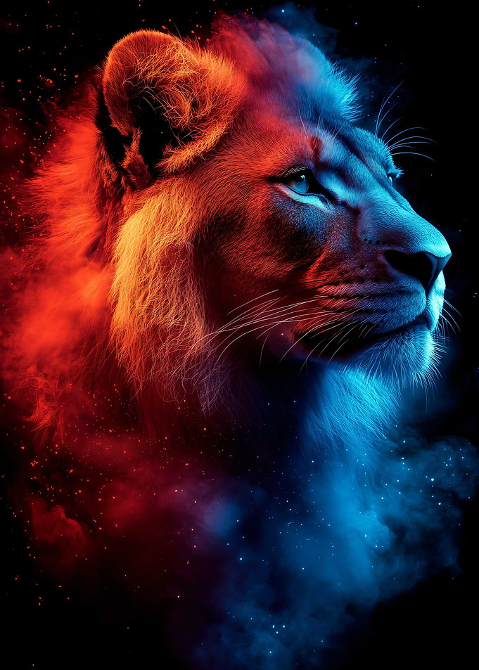 Fiery and Icy Lion Portrait