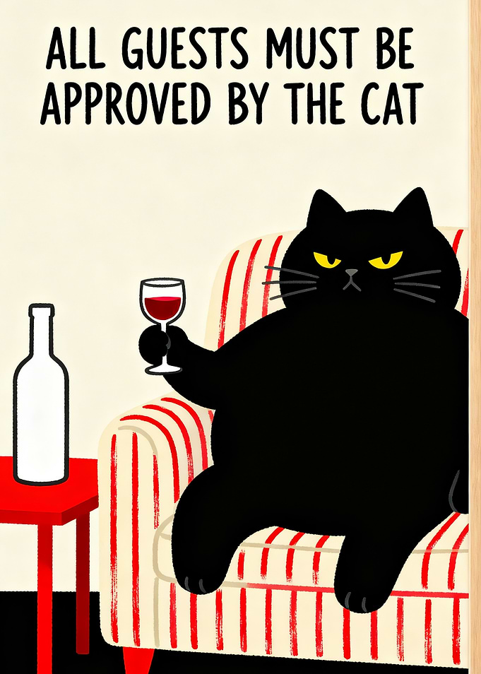 Cat Approves Guests with Wine