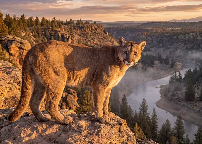 Mountain Lion in a Canyon at Sunset