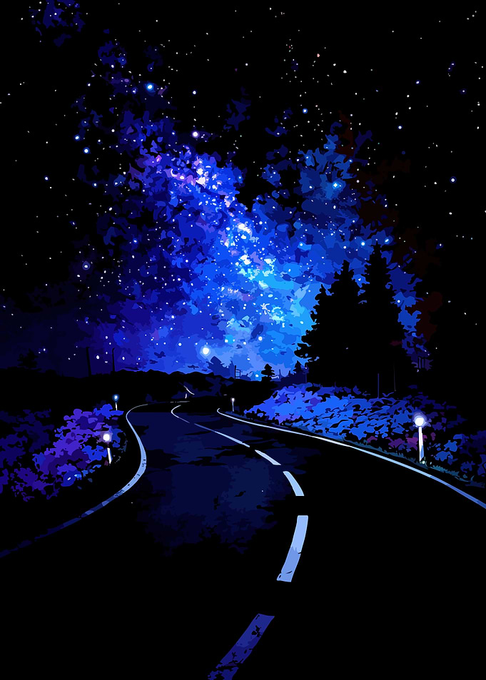 Night Road Under Starry Sky
