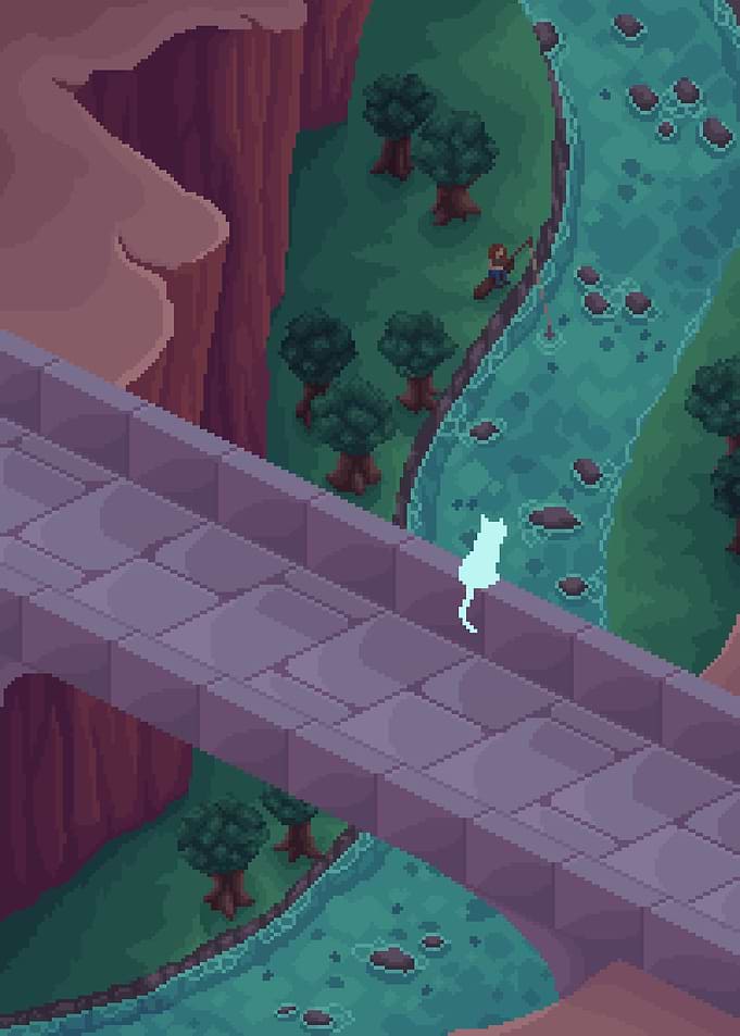 Pixel Art Cat on Bridge