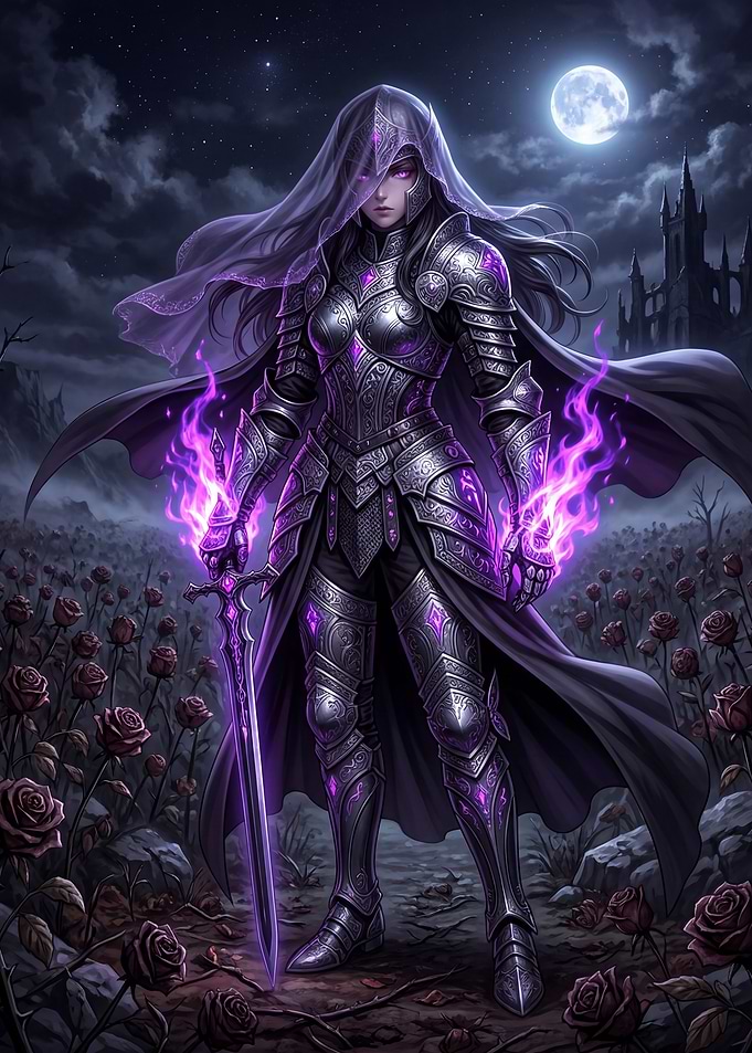 Mysterious Knight in a Rose Garden