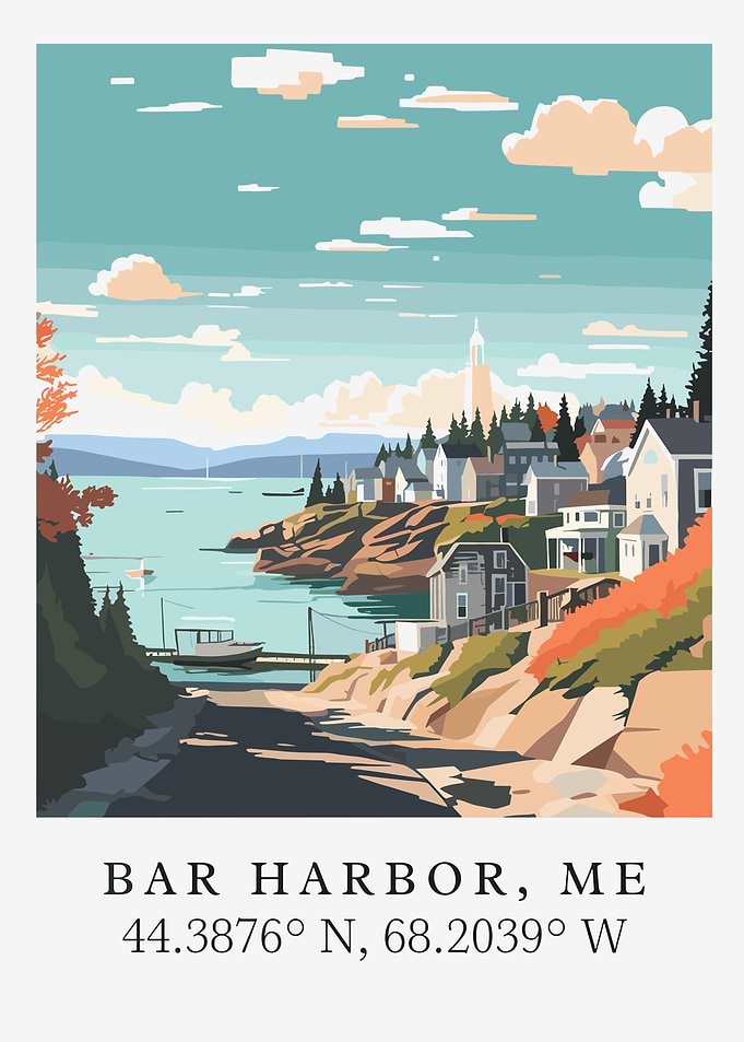 Bar Harbor Maine Coastal Illustration