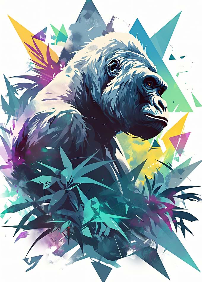 Gorilla with Geometric Jungle Background
