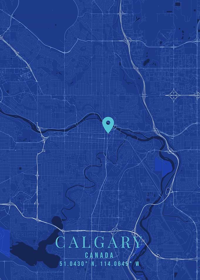 Calgary City Map with Location Pin