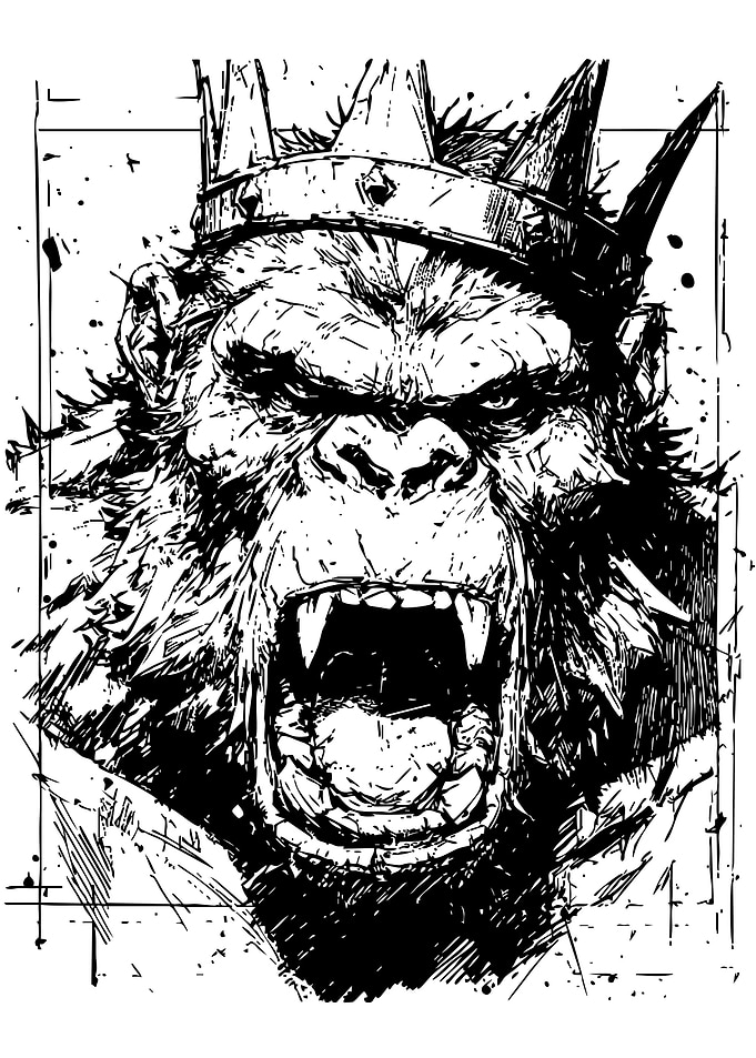 Gorilla Roaring with Crown