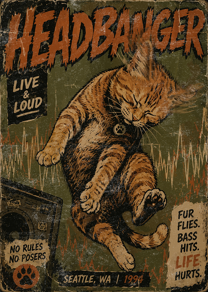Grunge Headbanger Orange Cat