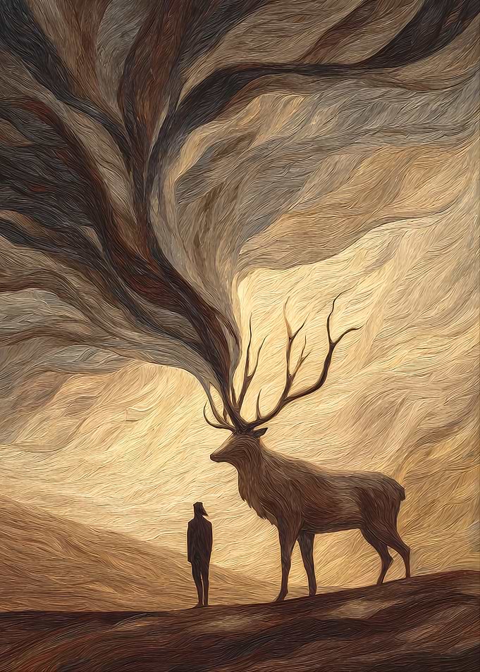Mystical Stag and Human Encounter