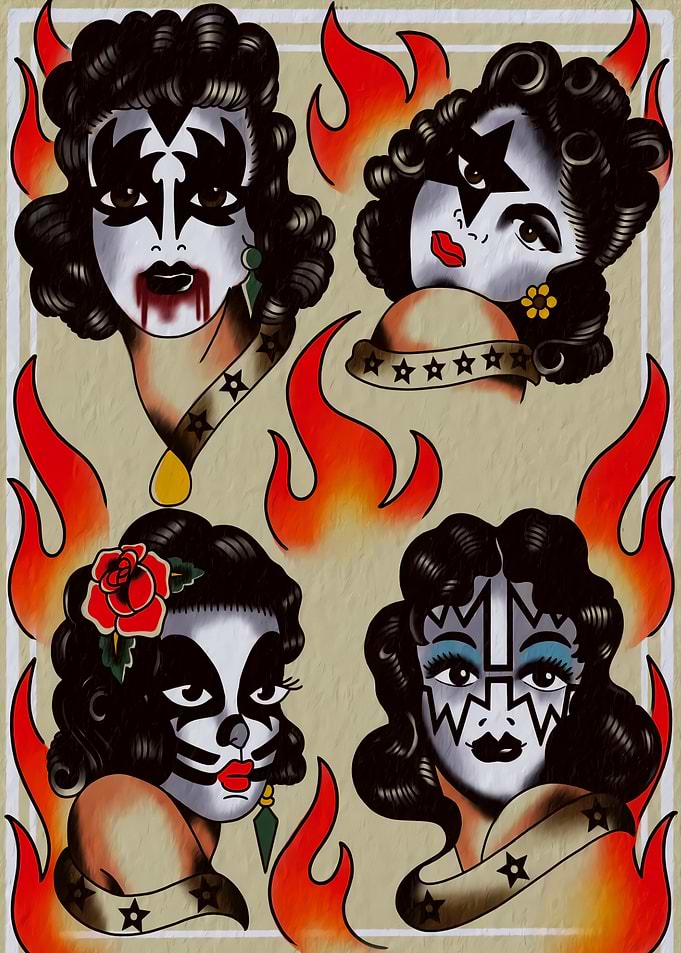 Tattoo Flash Art of KISS Band Members