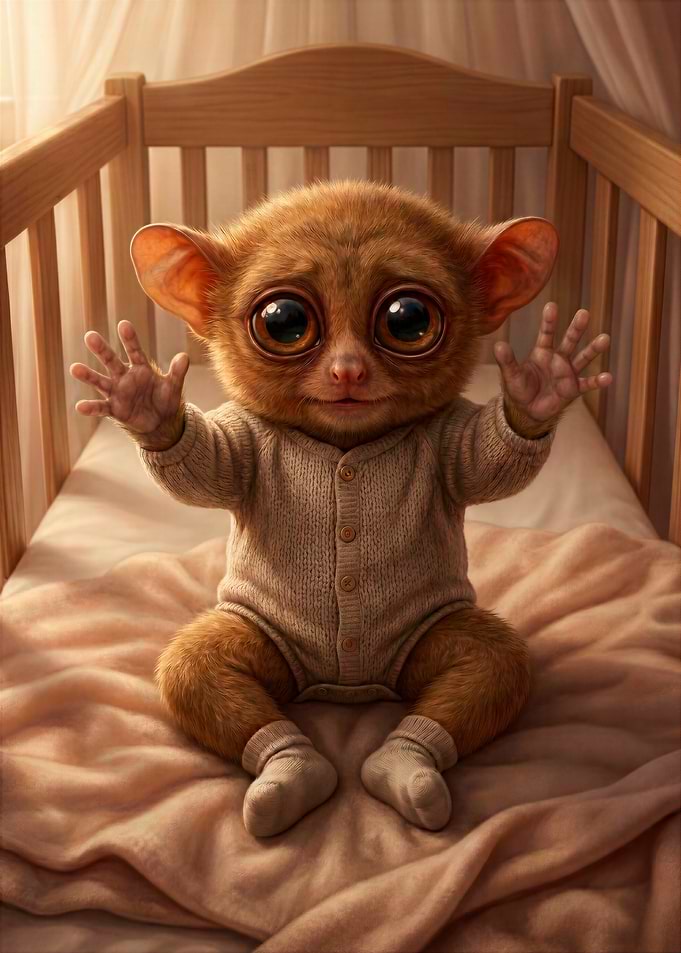 Baby Tarsier in a Crib