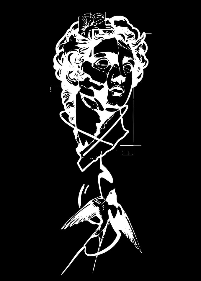 Statue Head and Bird Illustration