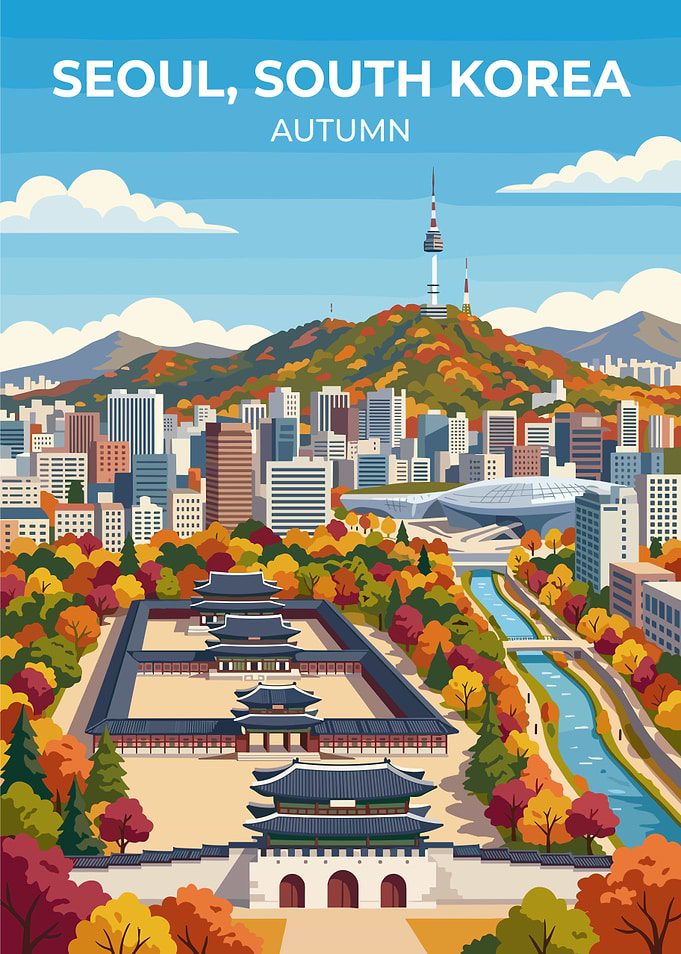 Seoul Autumn Cityscape with Palace