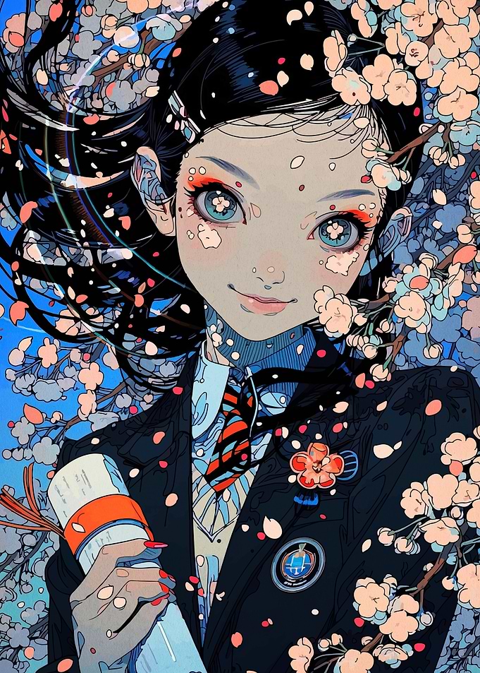 Anime Girl with Cherry Blossoms