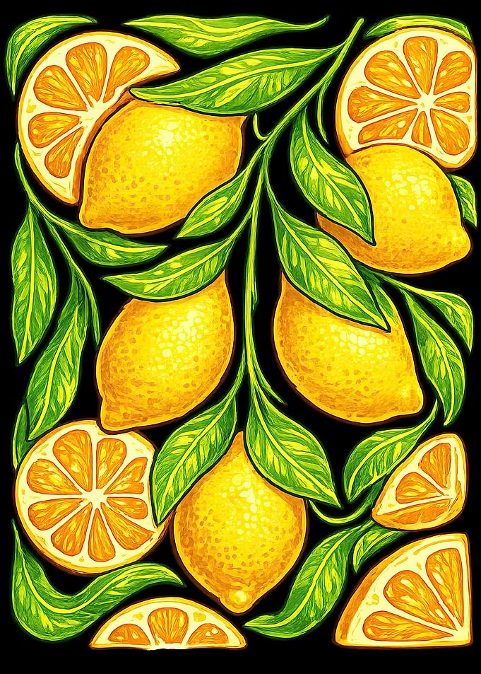 Lemons and Oranges with Leaves