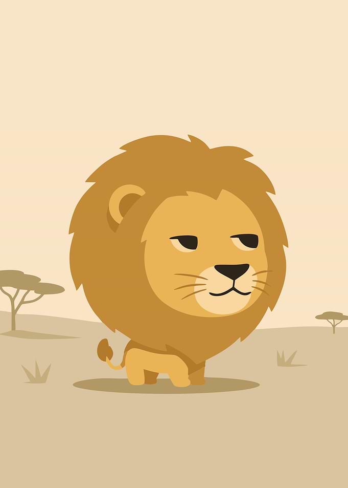 Cute Cartoon Lion in Savannah