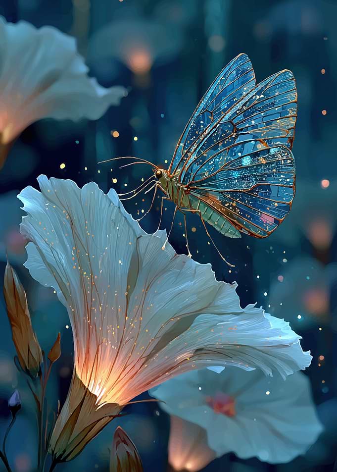 Magical Butterfly on Glowing Flower