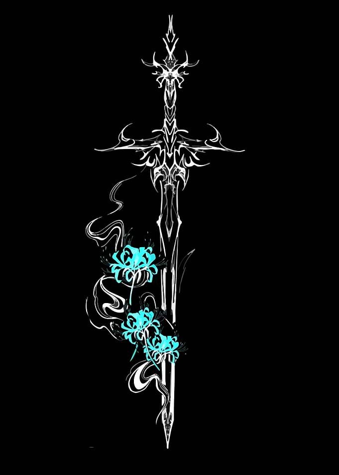 Tribal Sword with Blue Spider Lilies