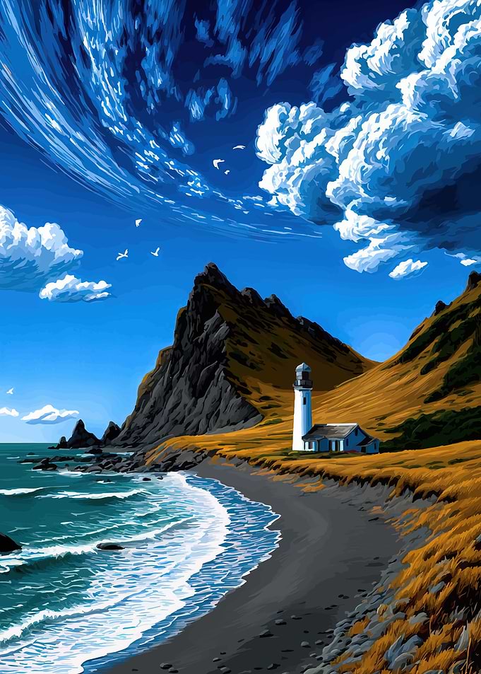 Lighthouse on a rocky coast