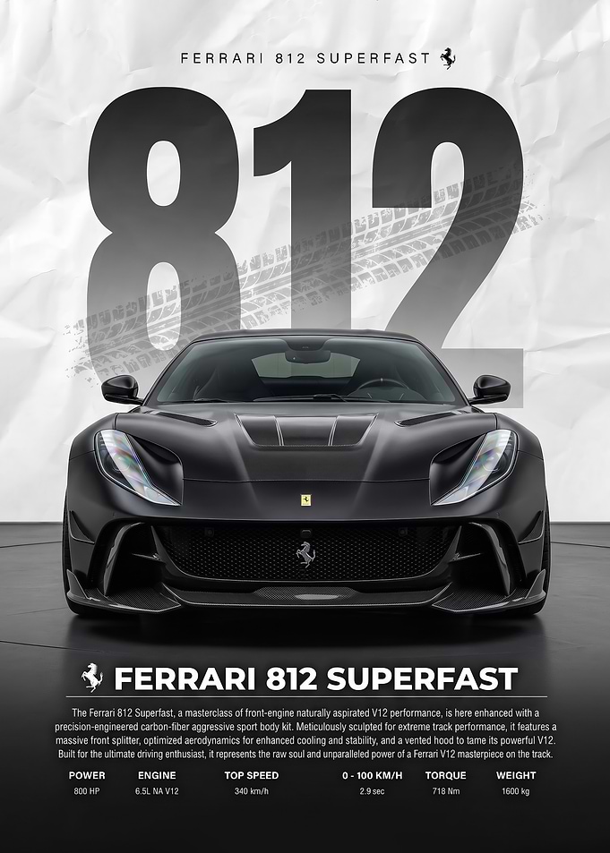 sleek black Ferrari 812 Superfast car Poster