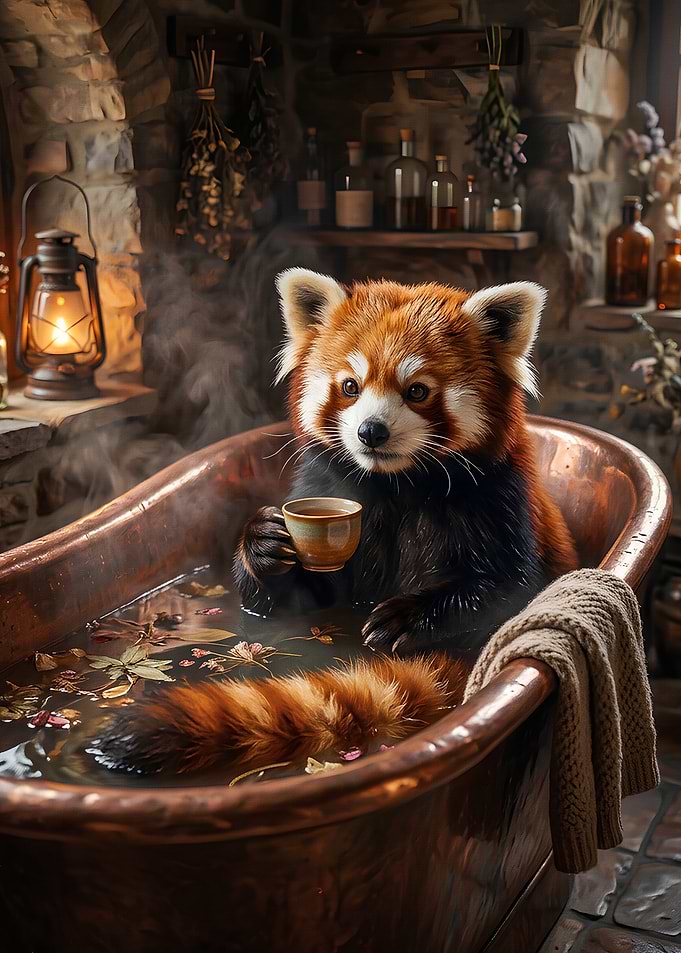 Red Panda relaxing in a bath