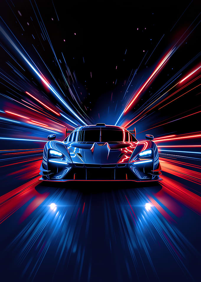 Futuristic Race Car Speeding Through Neon Lights
