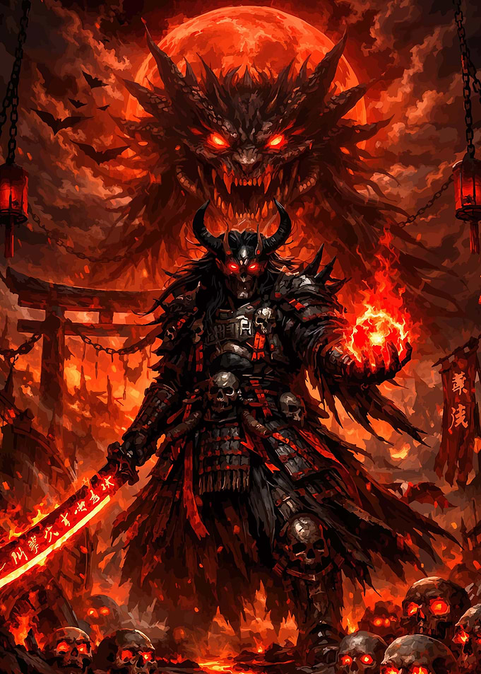 Demonic Samurai Warrior with Fiery Orb