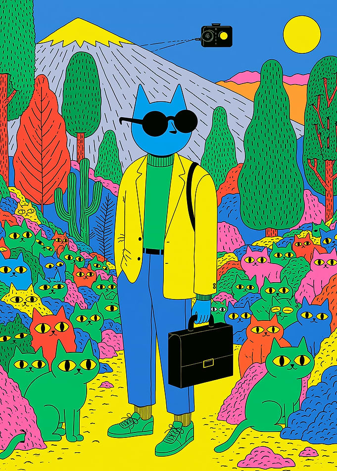 Anthropomorphic Cat in a Surreal Landscape