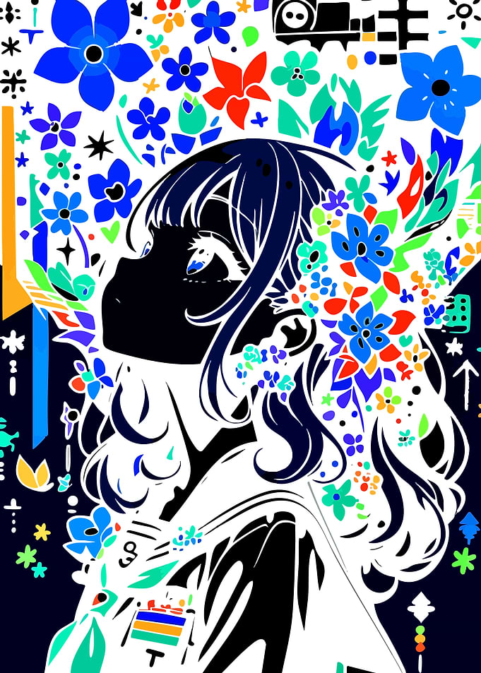 Anime Girl with Floral Explosion