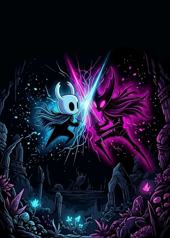 Hollow Knight vs Grimm Epic Boss Fight Neon Art