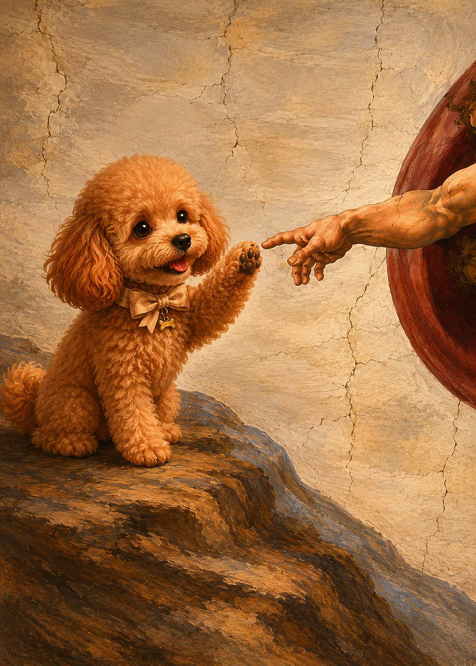 Poodle Reaching for God's Finger