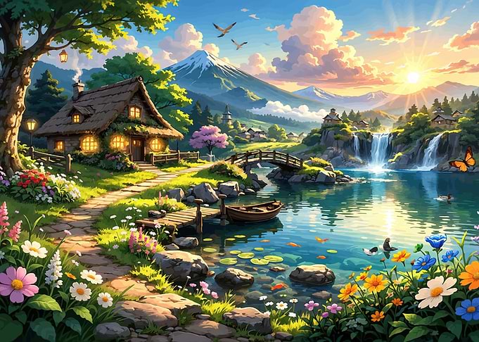 Enchanting Cottage by a Waterfall Lake