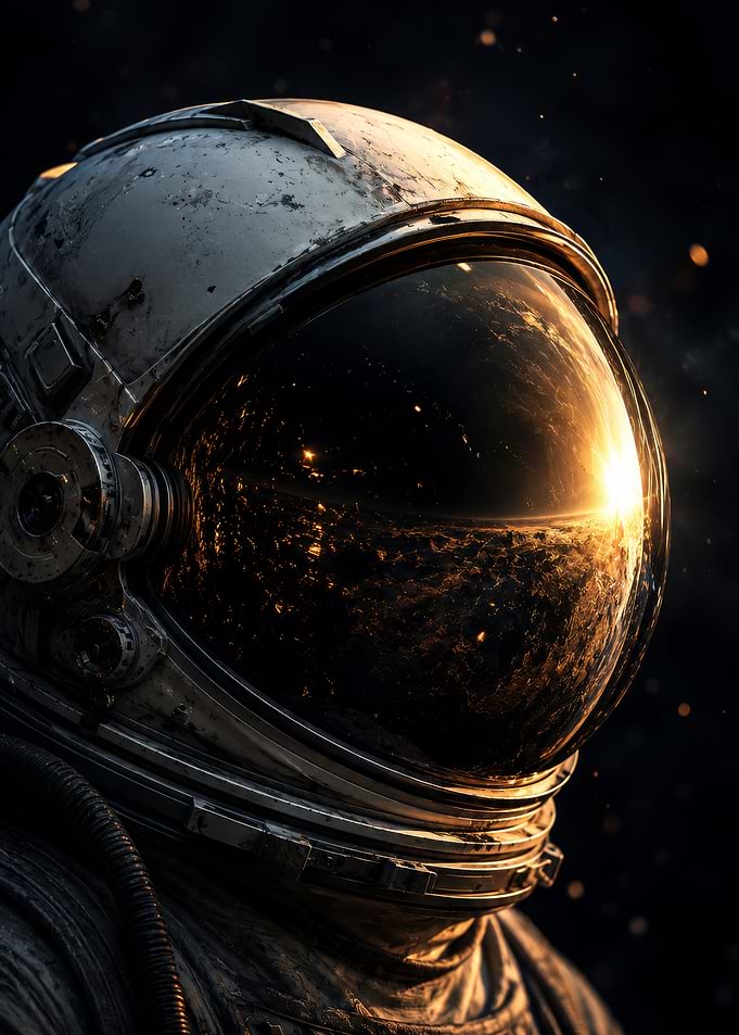 Astronaut helmet reflecting Earth