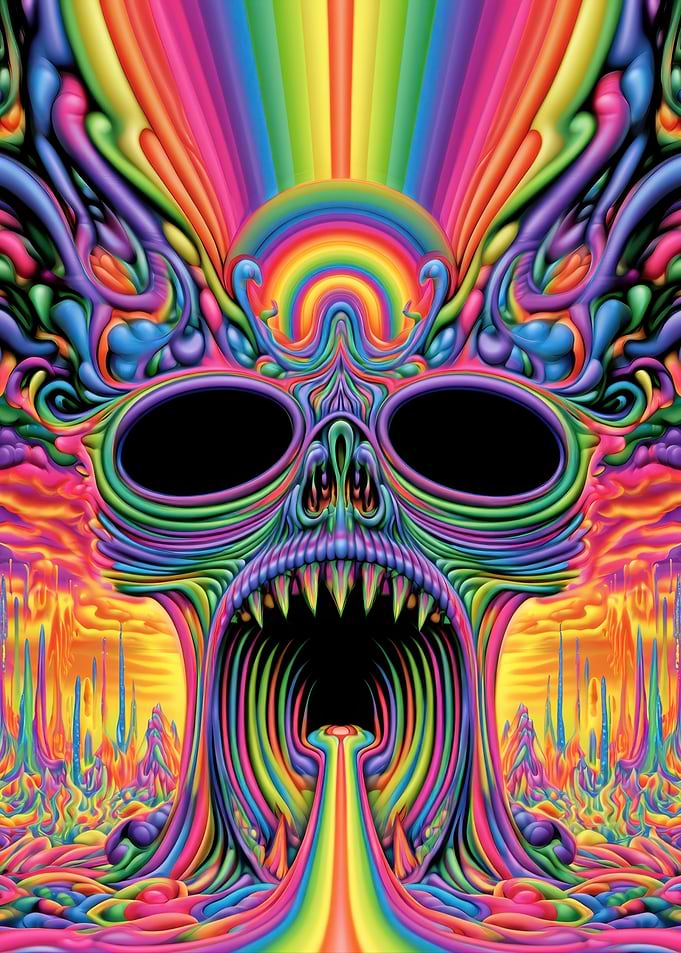 Psychedelic Skull Rainbow Art
