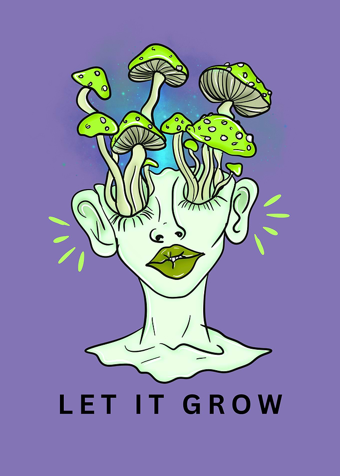 Mushroom Head Woman with Text