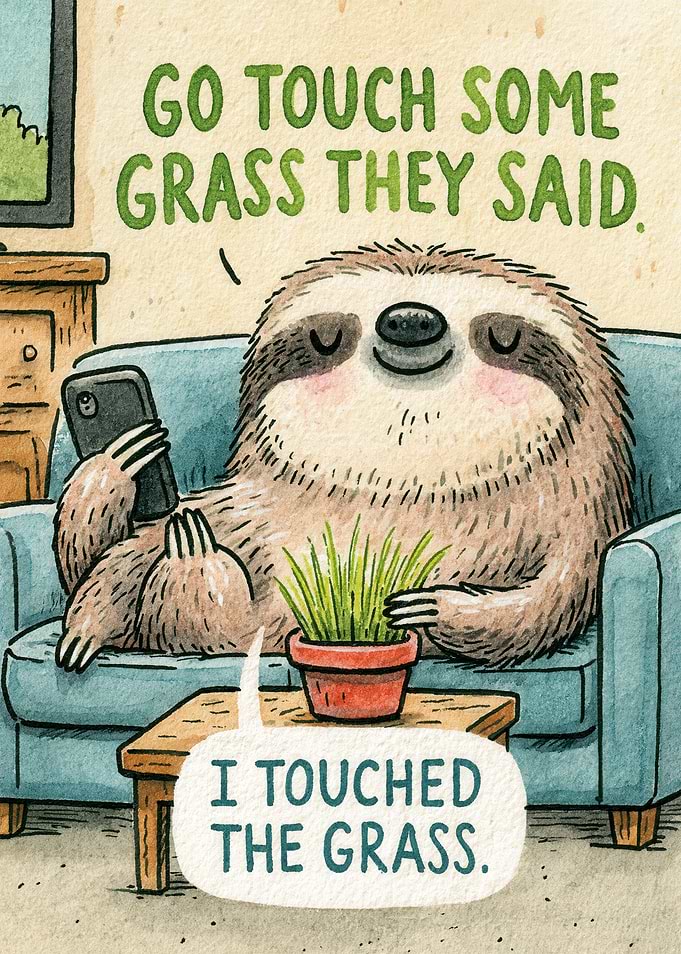 Sloth Touches Grass in Pot