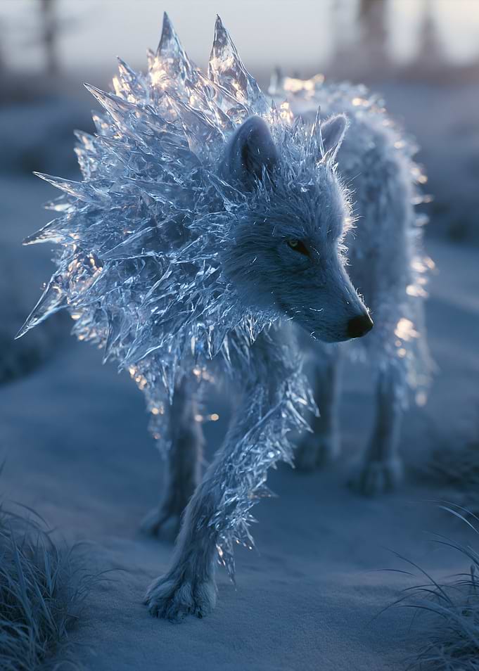 Ice Wolf in Snowy Landscape