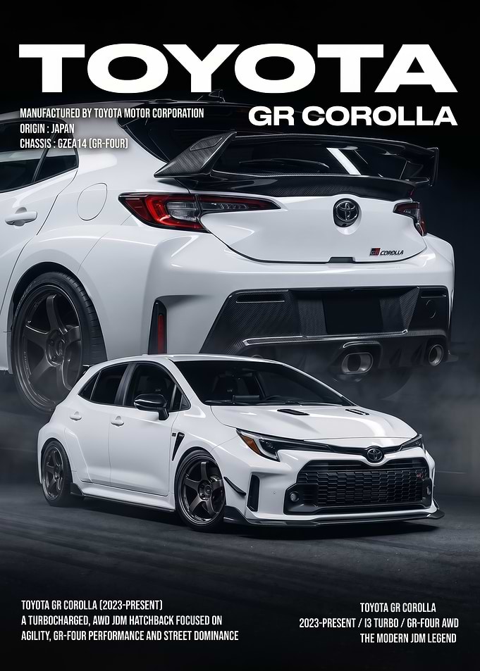 sleek white Toyota GR Corolla car Poster