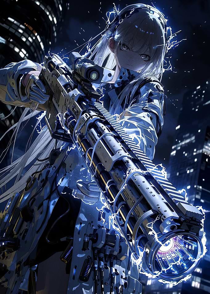 Cyberpunk Anime Girl with Sci-Fi Rifle