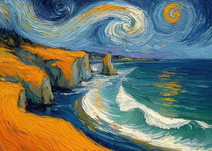 Starry Night Coastal Landscape