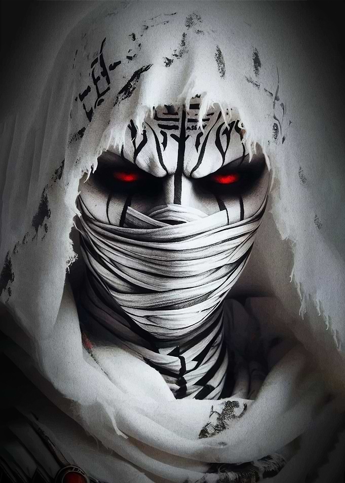Mysterious figure with glowing red eyes