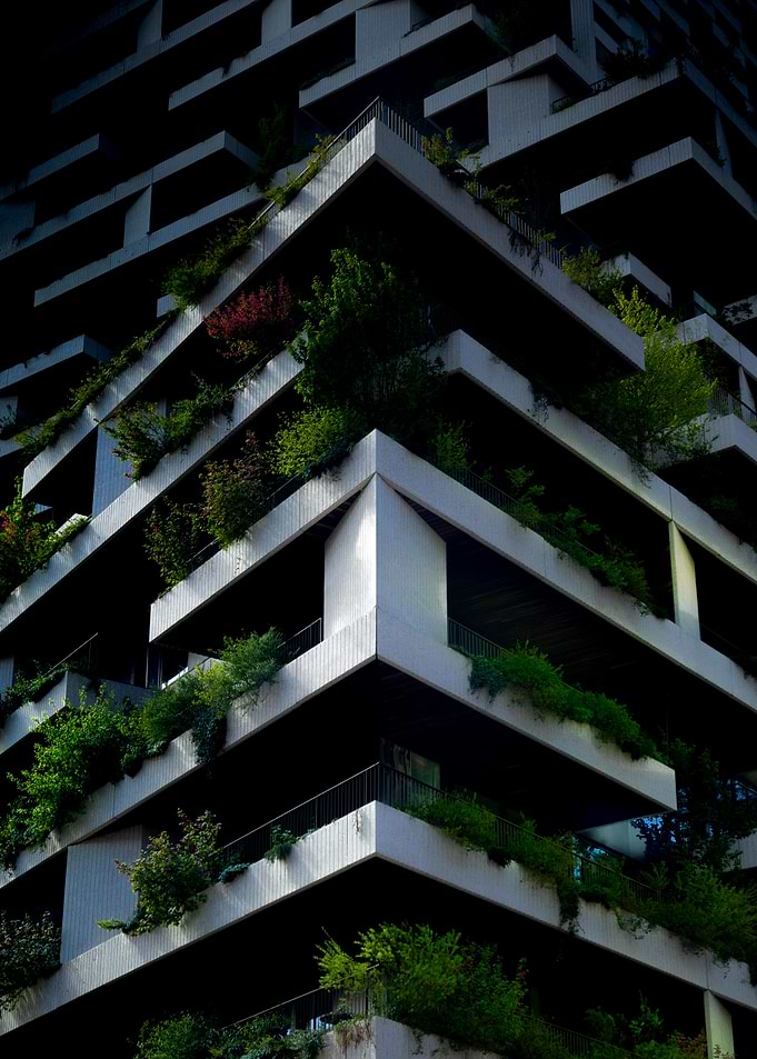 Modern Building with Green Terraces