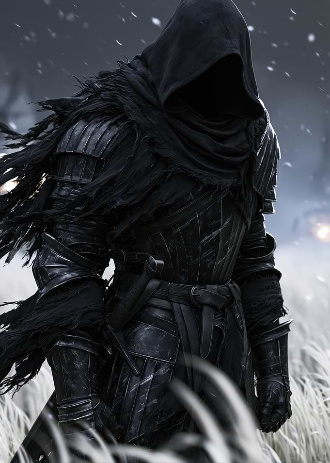 Dark Knight in Snowy Field