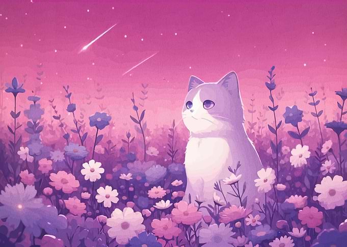 Cat in a Floral Dreamscape
