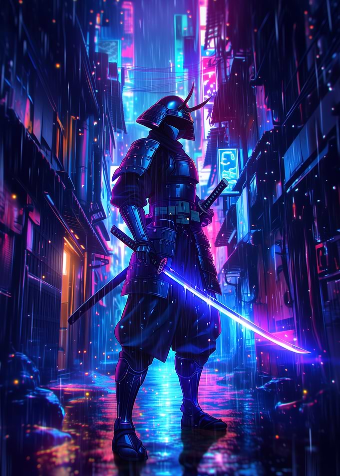 Cyberpunk Samurai in Neon City
