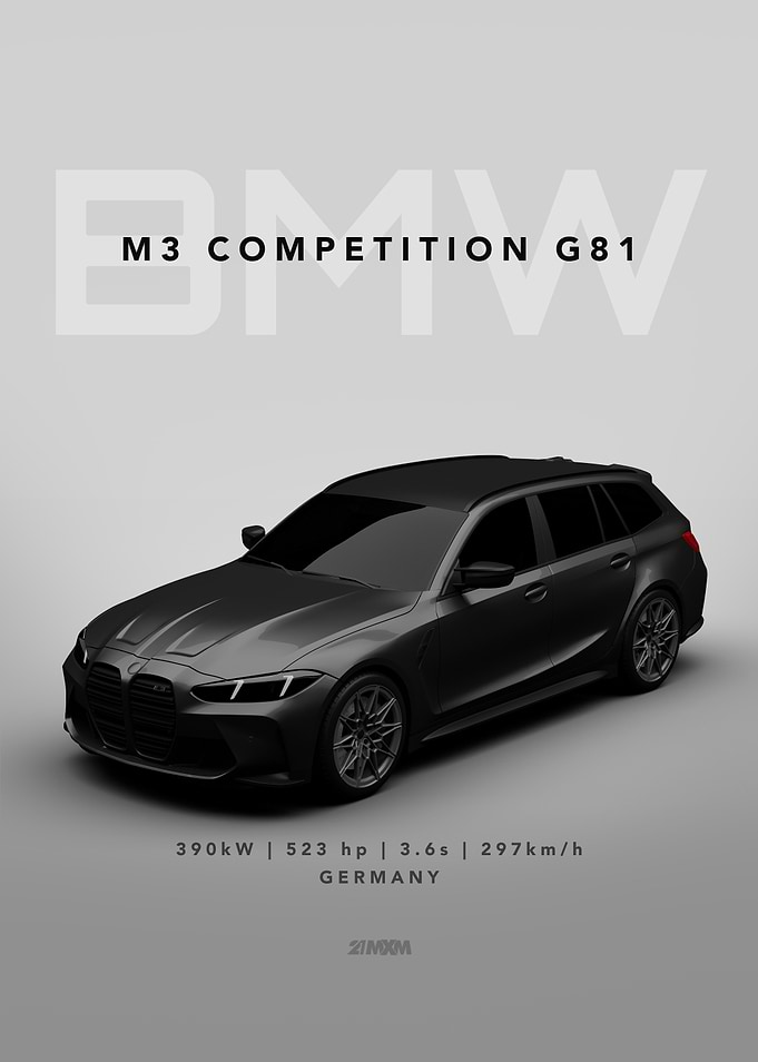 BMW M3 Competition G81 Wagon - white background